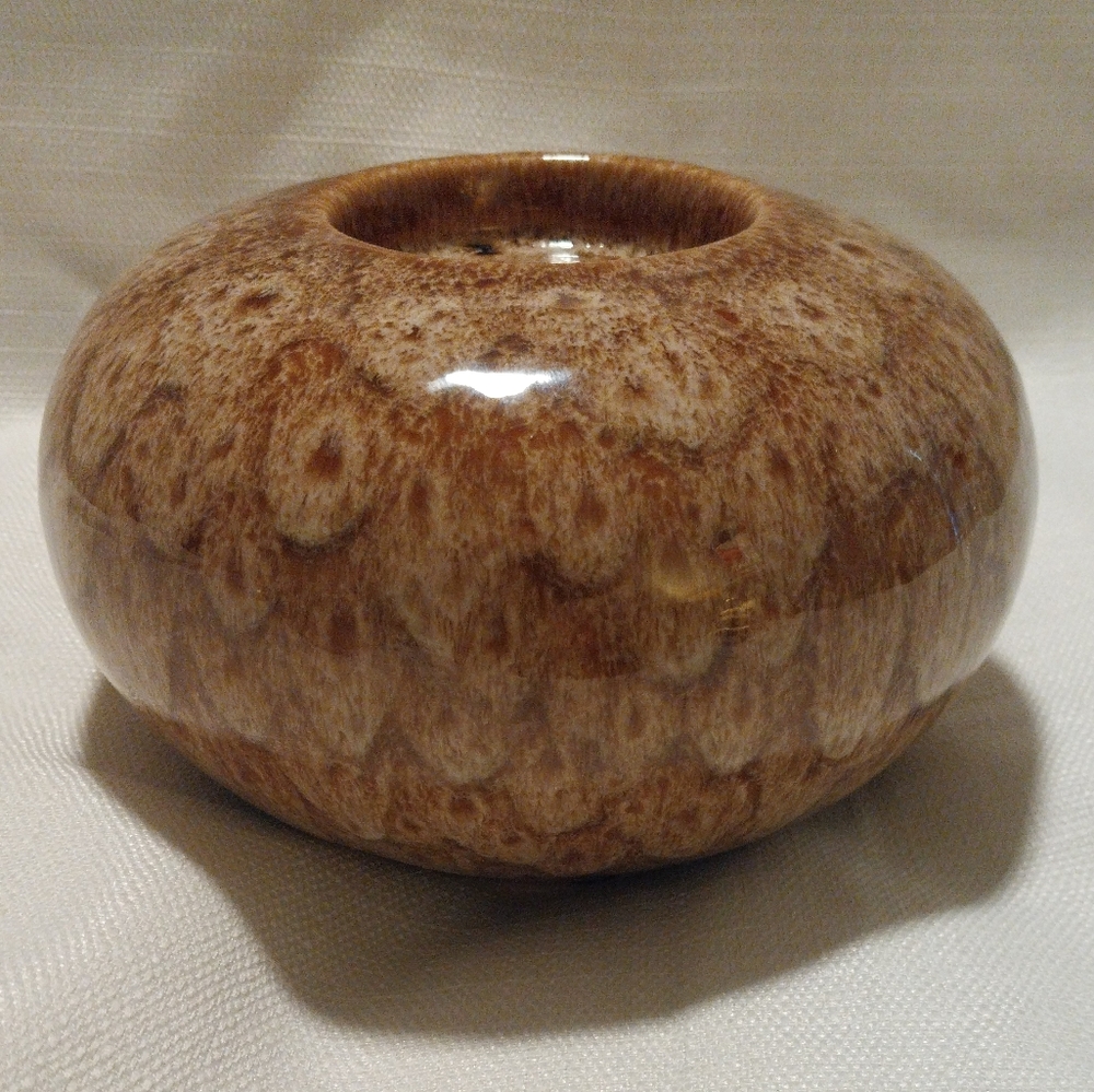 Vintage Brown & Cream Lava Glaze Large Ceramic Candle Holder